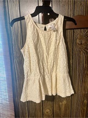 Kenar Cream Lace Peplum Camisole Tank Top
